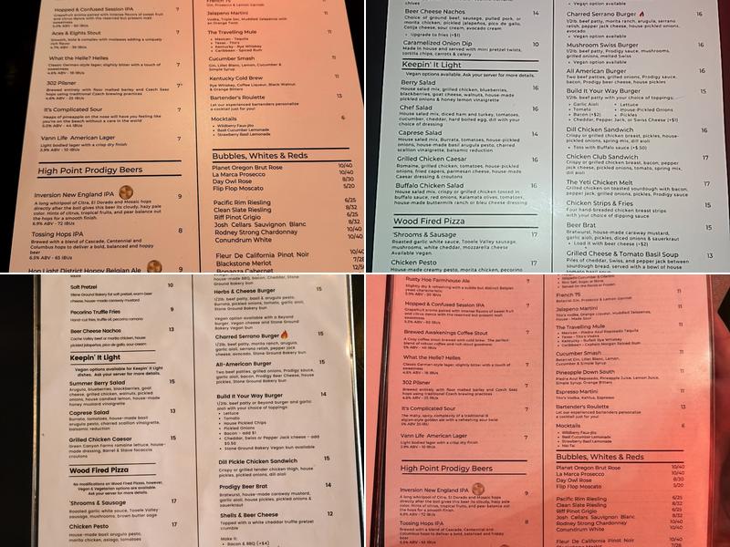 Prodigy Brewing Menu