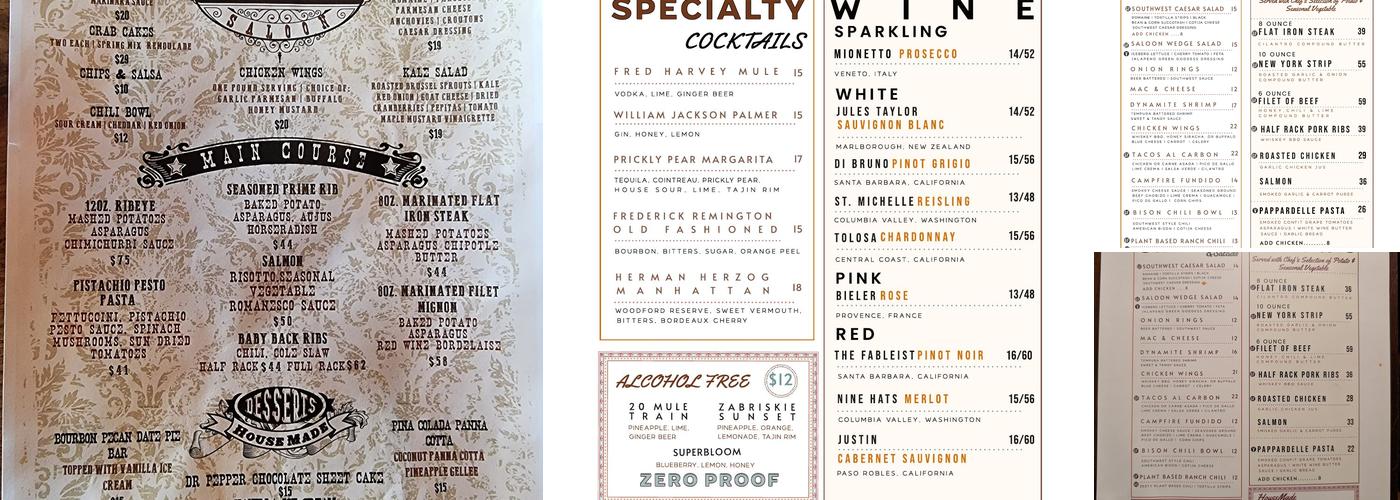 Last Kind Words Saloon Menu