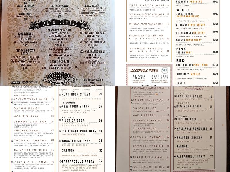 Last Kind Words Saloon Menu