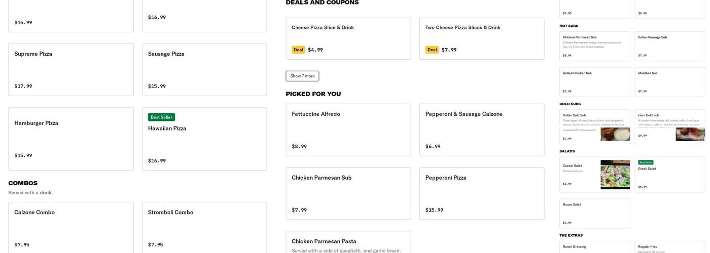 Orzo Pasta and Pizza Menu