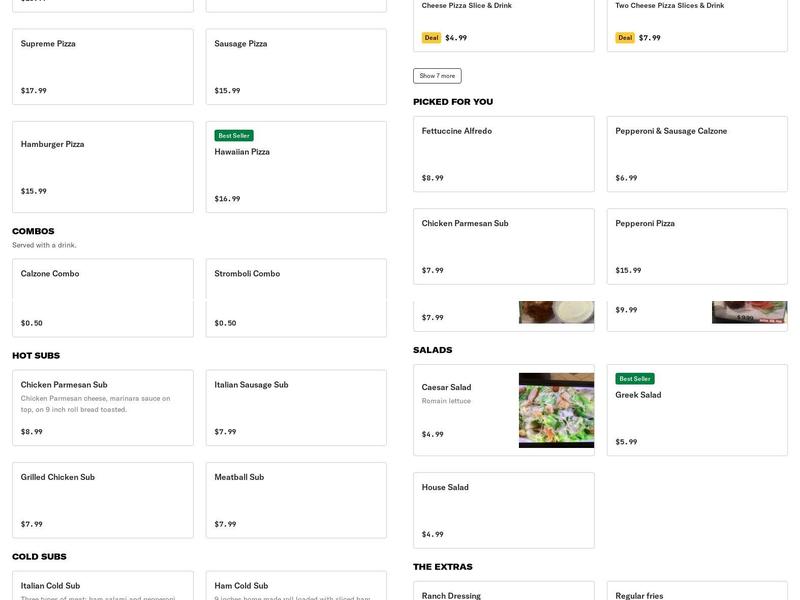 Orzo Pasta and Pizza Menu