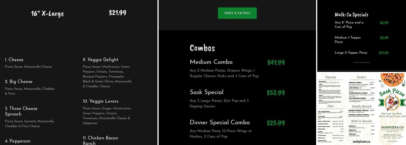 Sask Pizza Menu