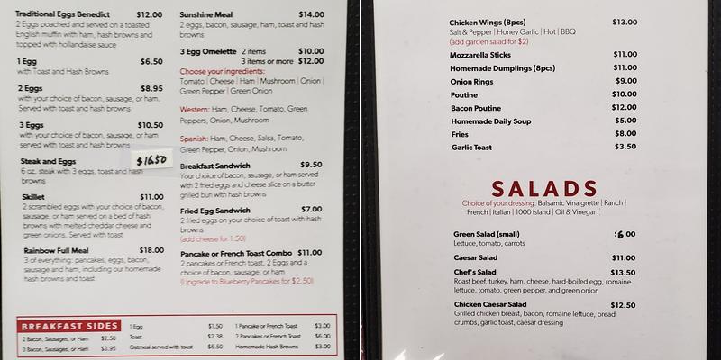 Rainbow Cafe & Grill Menu