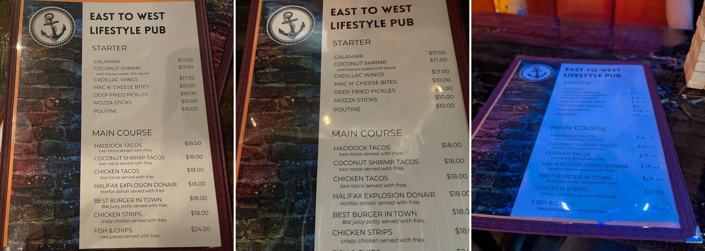 East to West Lifestyle Pub Menu