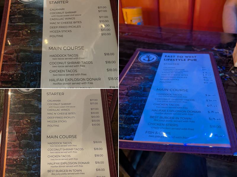 East to West Lifestyle Pub Menu