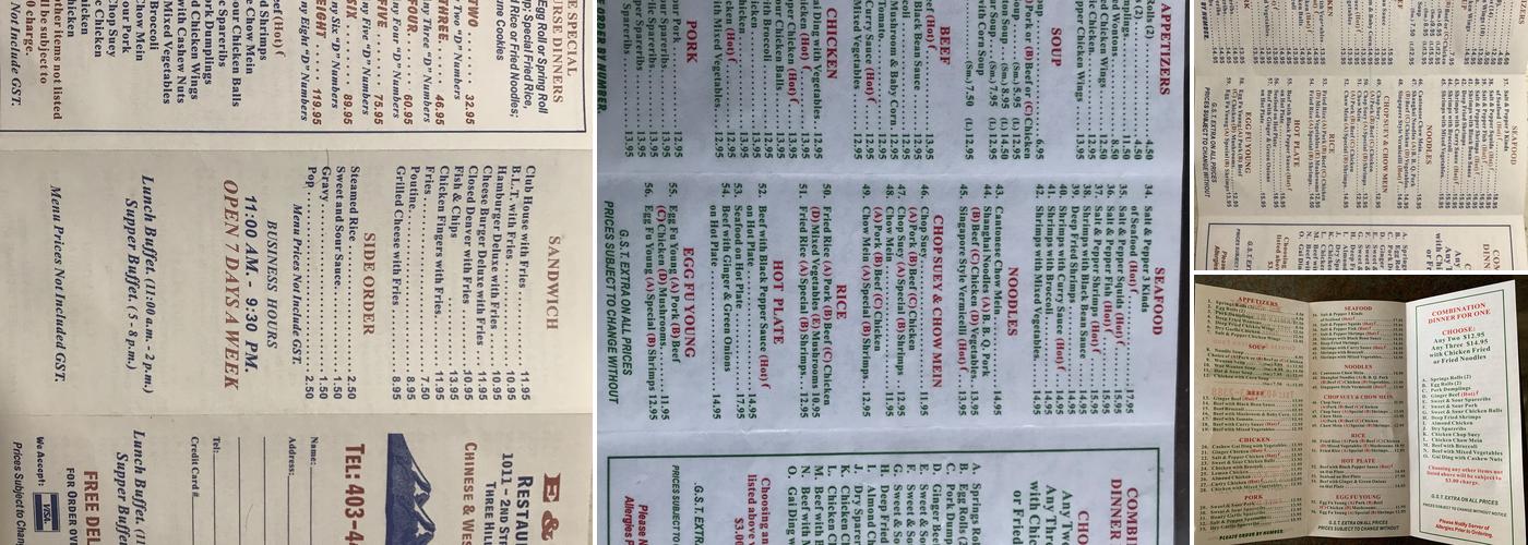 E & W Restaurant Menu