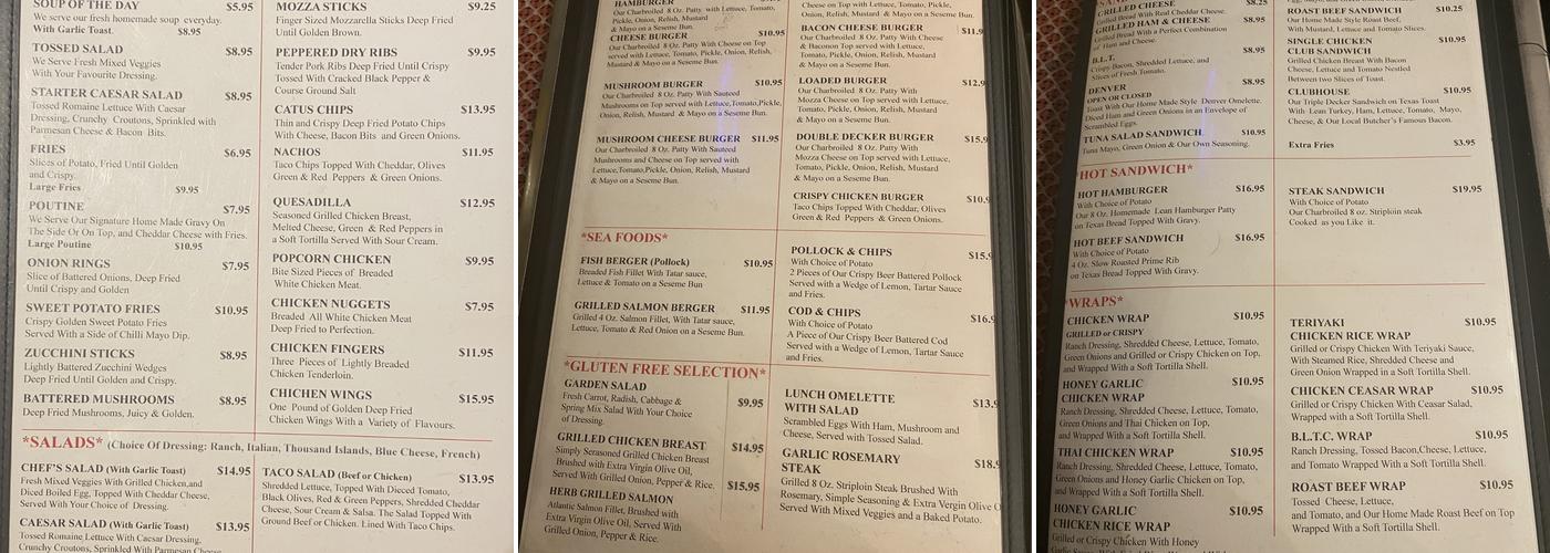 Boom Trail Cafe Menu