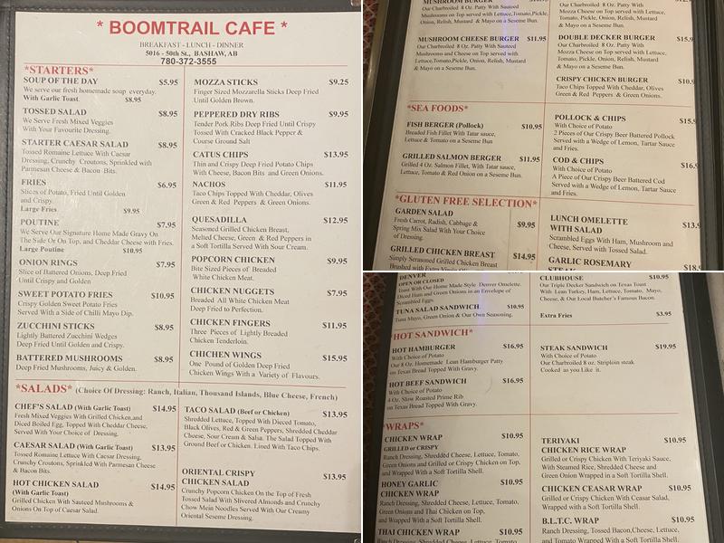 Boom Trail Cafe Menu