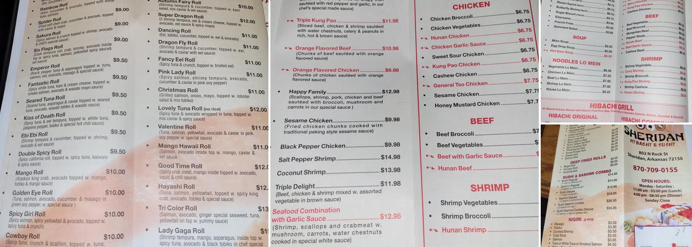 Sheridan Hibachi & Sushi Menu