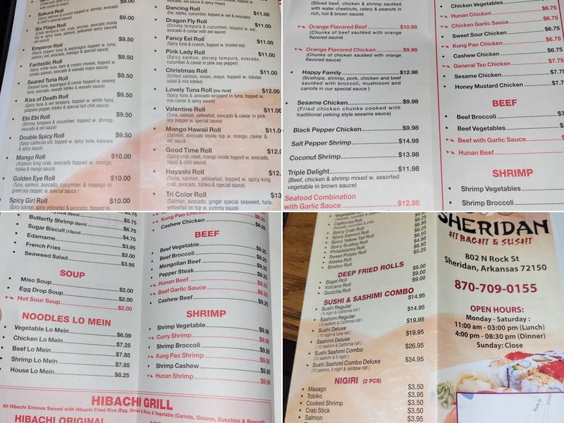 Sheridan Hibachi & Sushi Menu