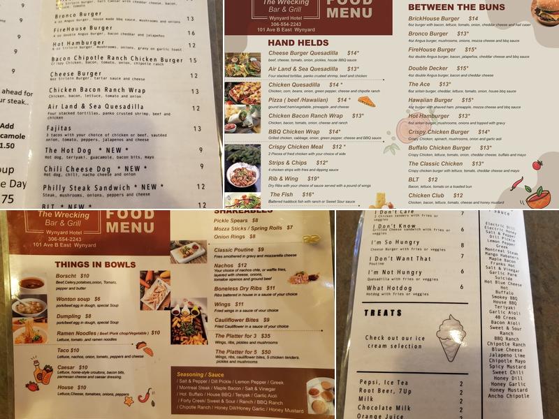 Wynyard Bar Menu