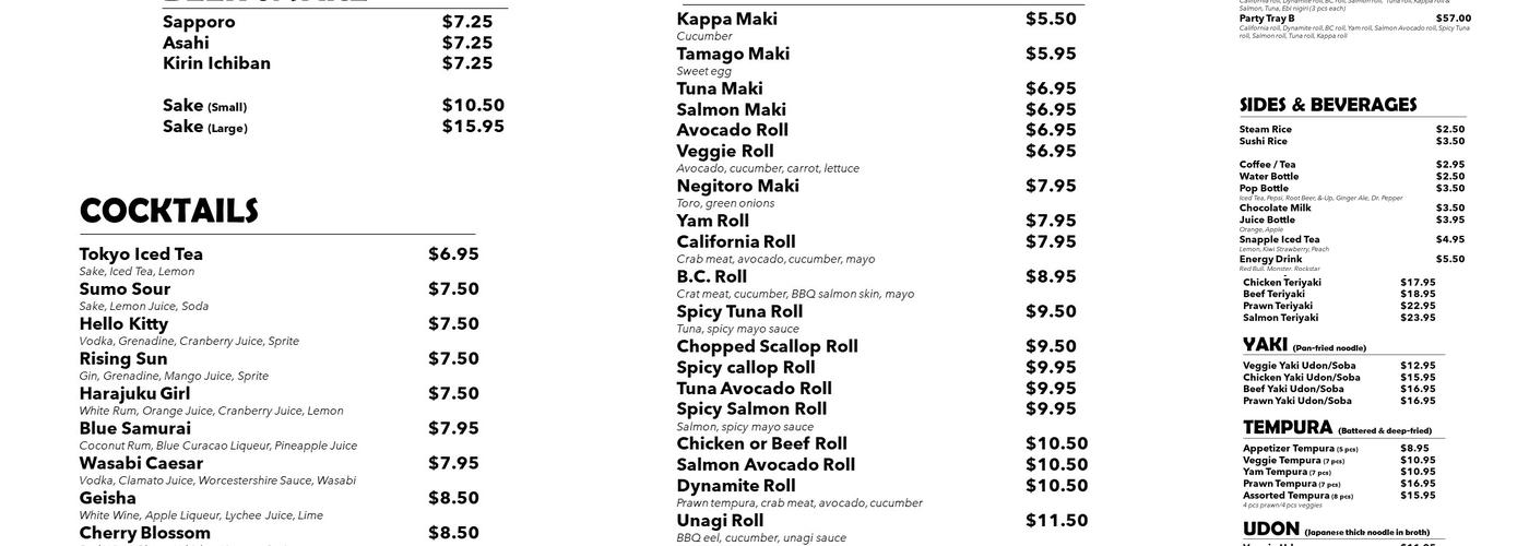 Sushi Monster Menu