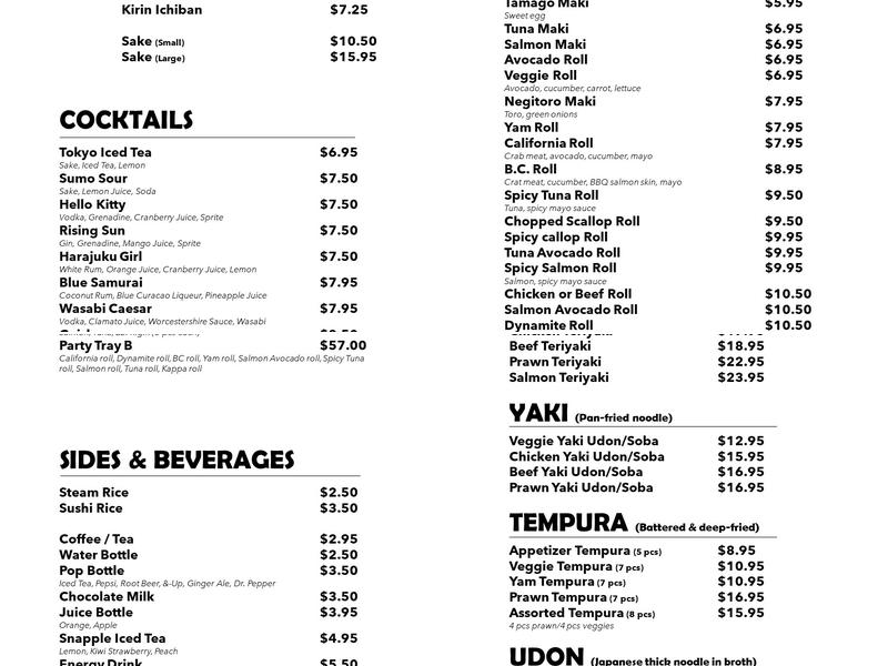 Sushi Monster Menu