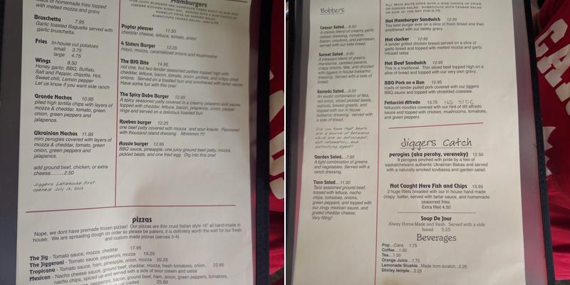 Jiggers Lakehouse Eatery & Pub Menu