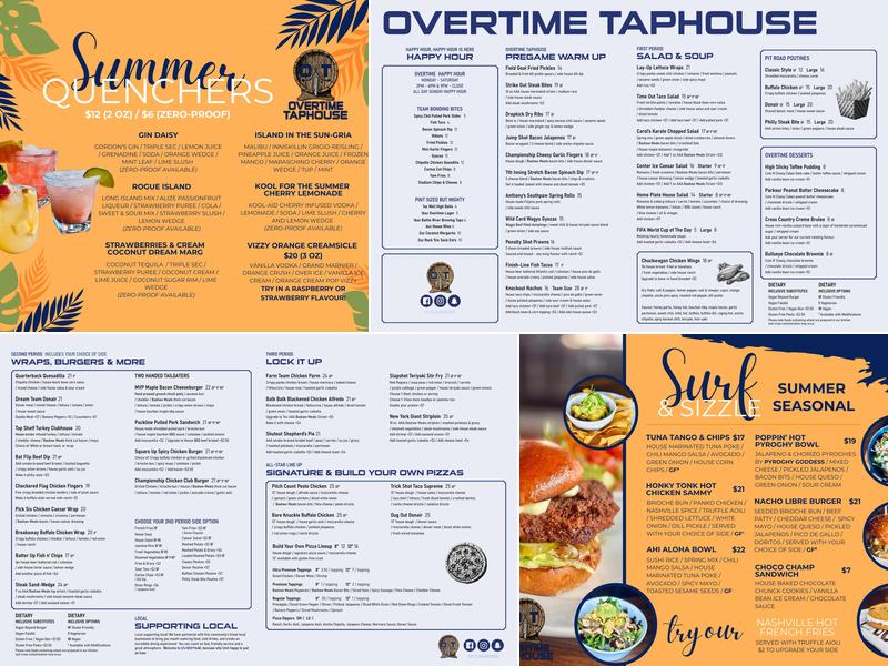 Overtime Taphouse Menu