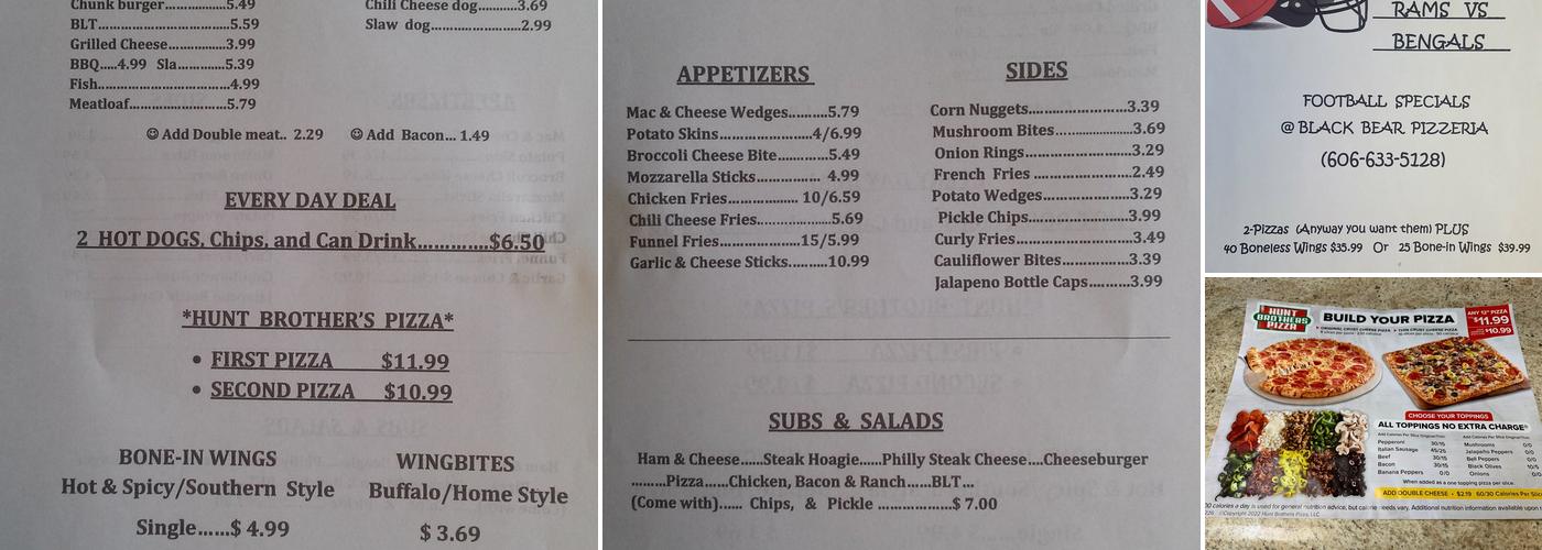 Black Bear Pizzeria Menu