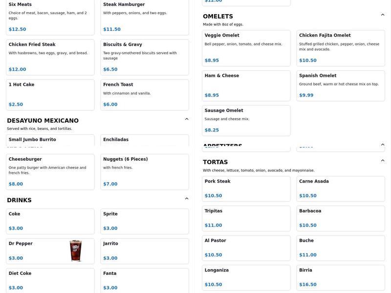 El Chapulin Mexican Restaurant Menu