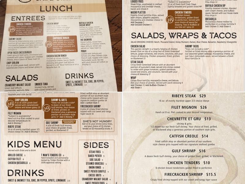 Hunters Run Bar & Grill, Monroeville AL Menu