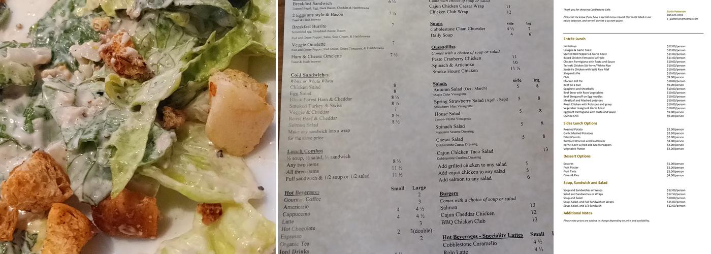 Cobblestone Cafe Menu
