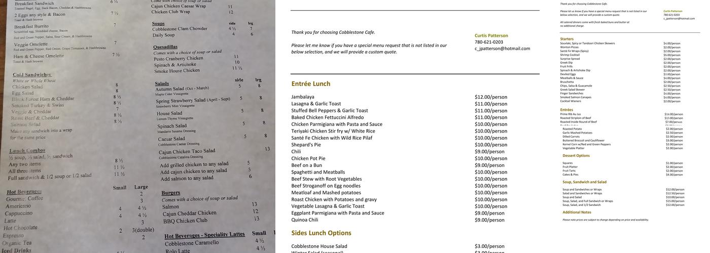 Cobblestone Cafe Menu
