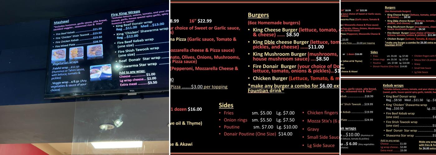 Fire King Kebab Menu
