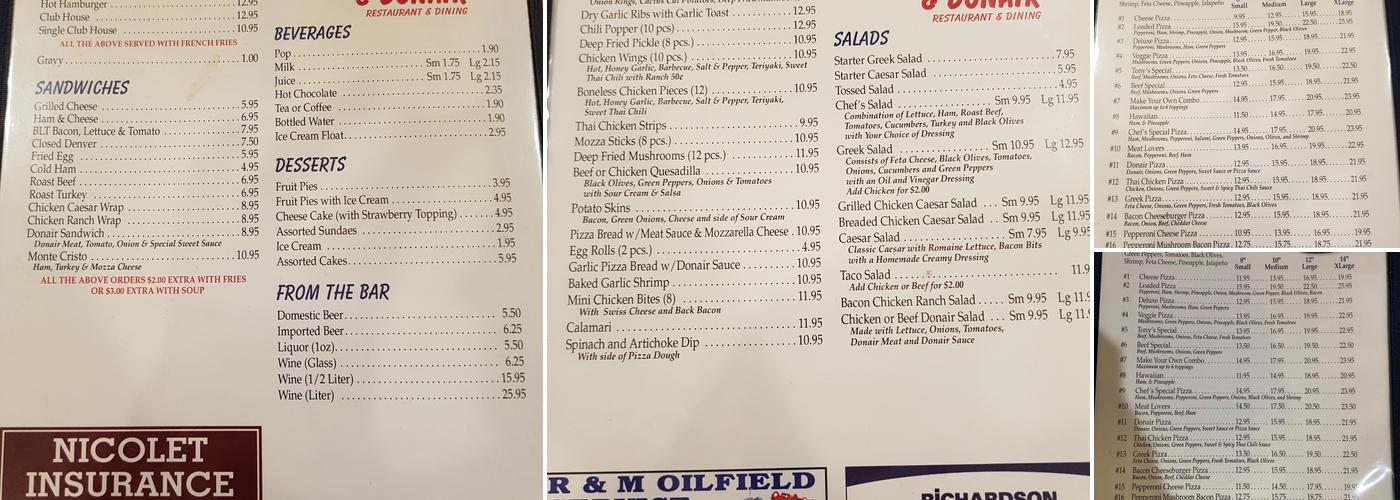 Tony's Donair Menu