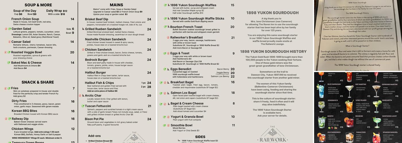 The Railwork Lounge Menu