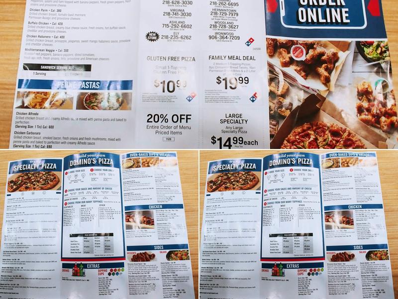 Domino's pizza Menu