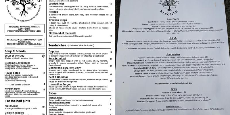 True Roots Kitchen @ Laurentide Beer Company Menu