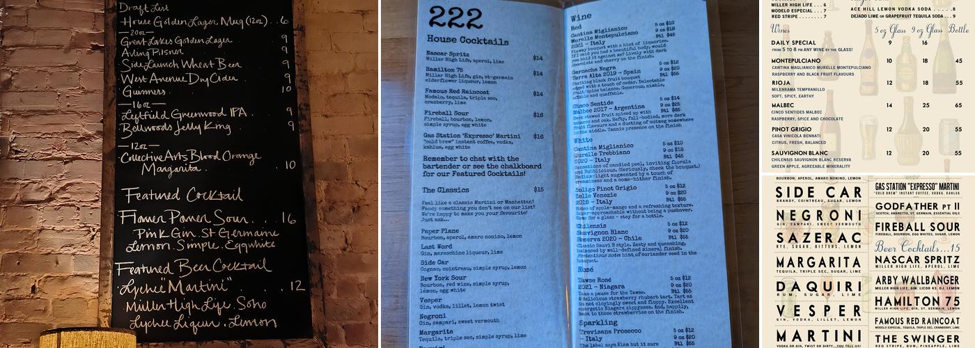222 Bar Menu