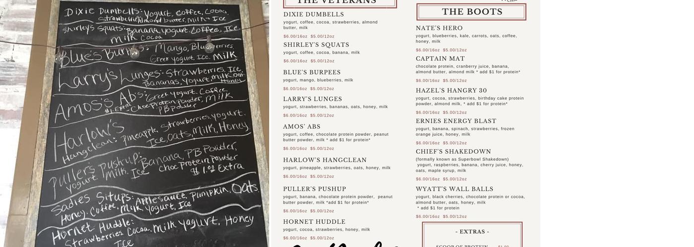 Corporal Blue’s Smoothie Shack Menu