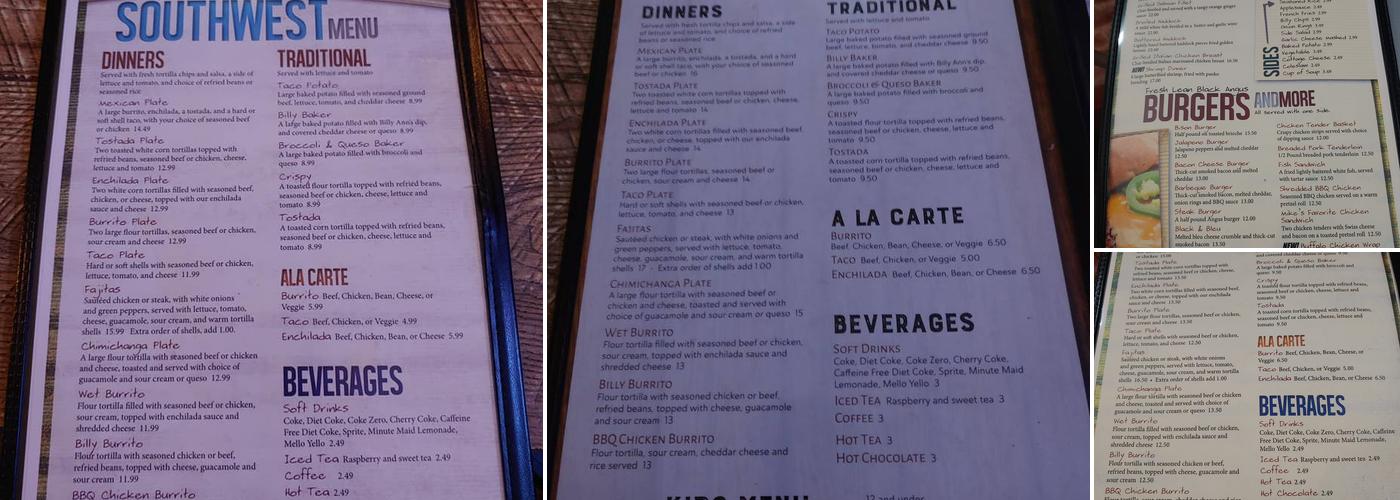 Billy Ann's Supper Pub Menu