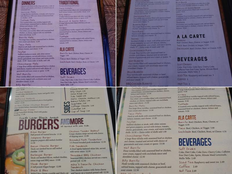 Billy Ann's Supper Pub Menu