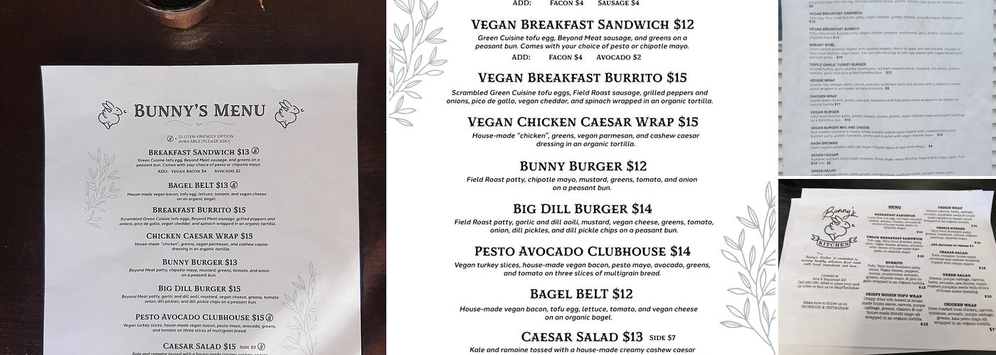 Bunny's Nook Kitchen Menu