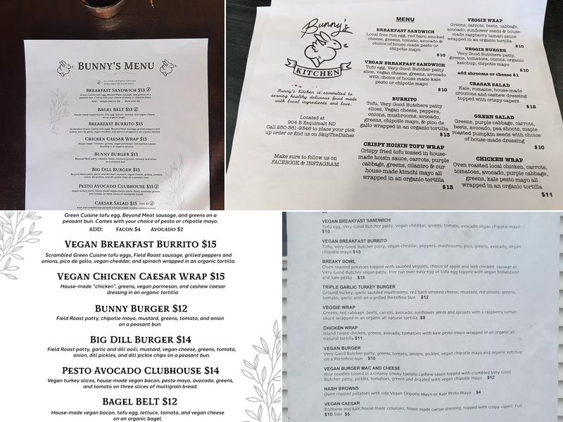 Bunny's Nook Kitchen Menu
