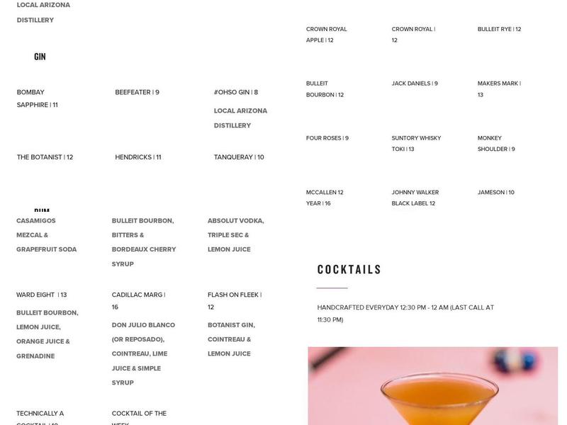 Bar MOXY Menu