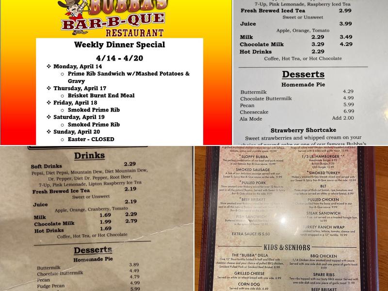 Bubba’s Bar-B-Que Menu
