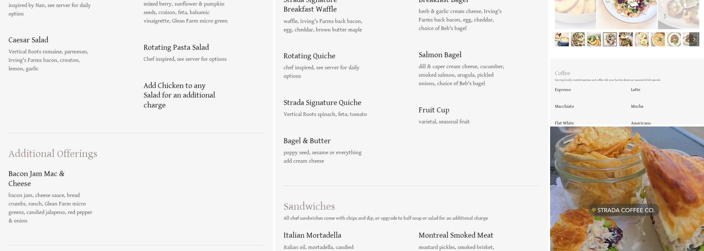 Strada Coffee Co. Menu
