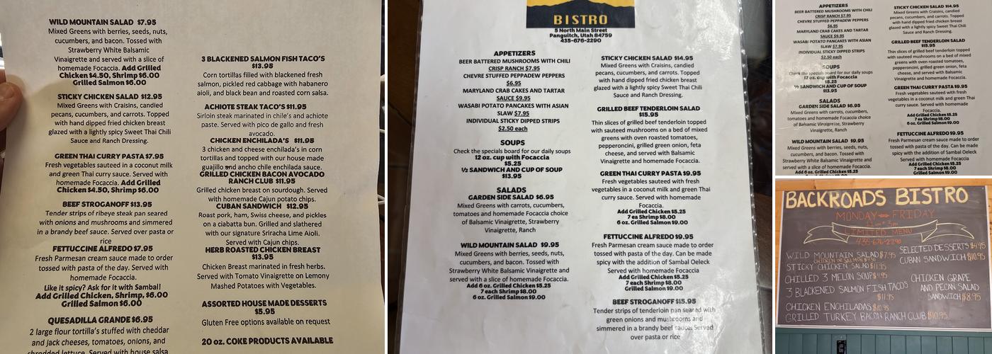 Backroads Bistro Menu
