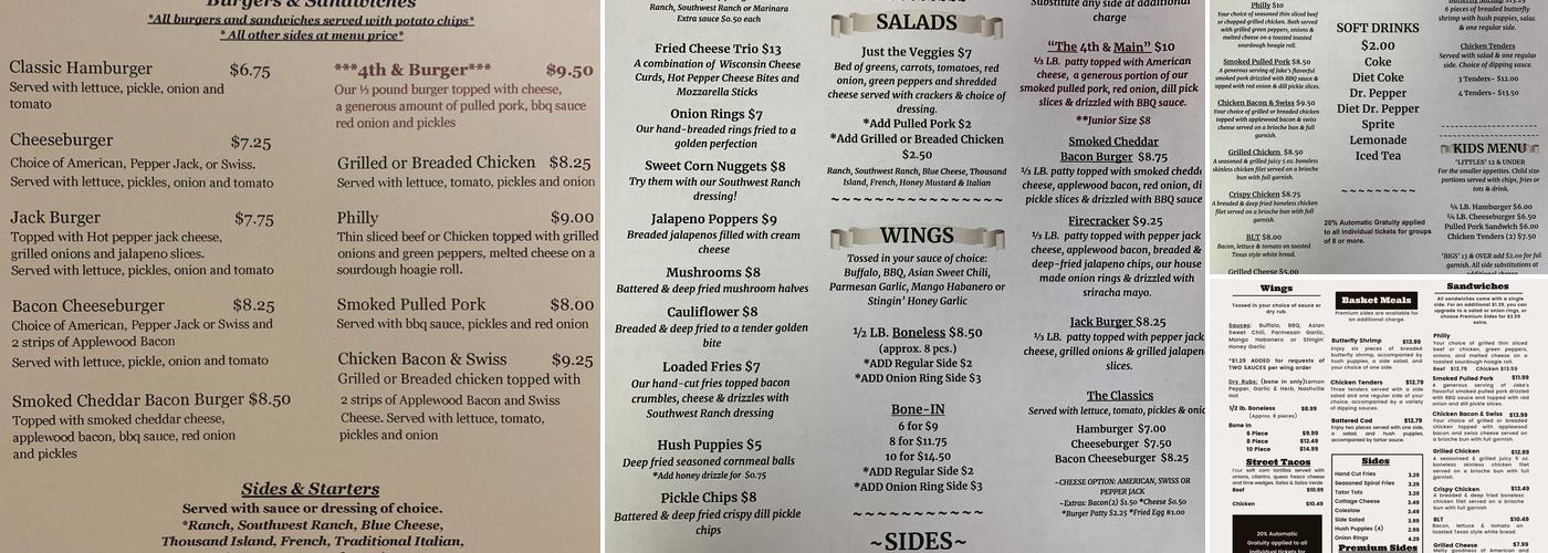 4th & Main Bar and Grill Menu