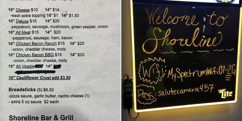 Shoreline Bar and Grill Menu