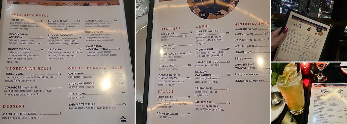 Skye Lounge Menu