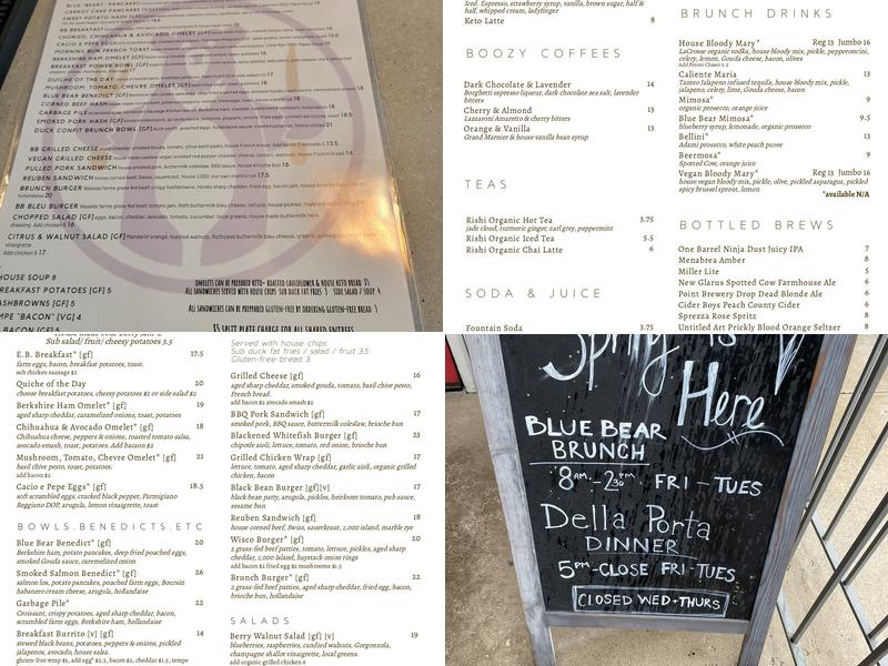 Blue Bear Ellison Bay Menu