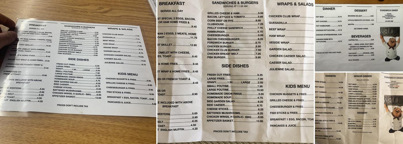 Fordwich Diner Menu