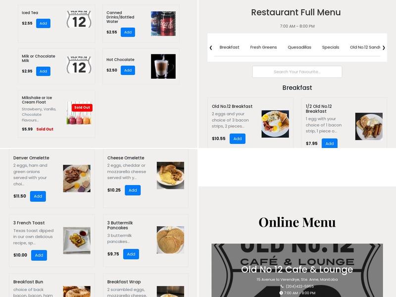 Old No 12 Cafe & Lounge Menu