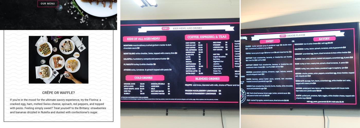 Stuffed Waffles and Crepes Menu