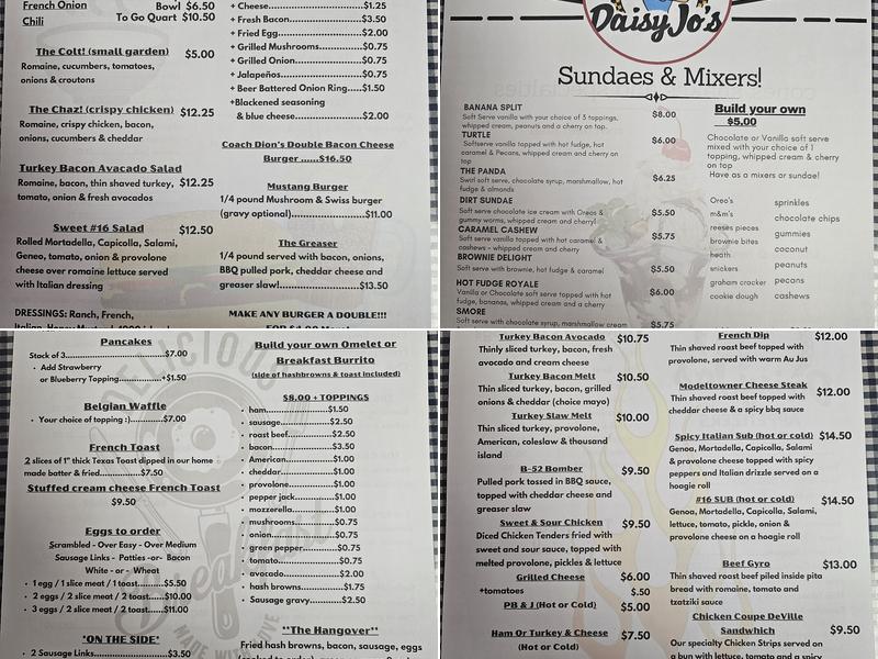 Daisy Jo's Diner & Icecream Parlour Menu