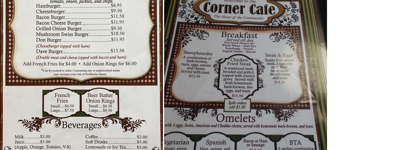 Corner cafe Menu