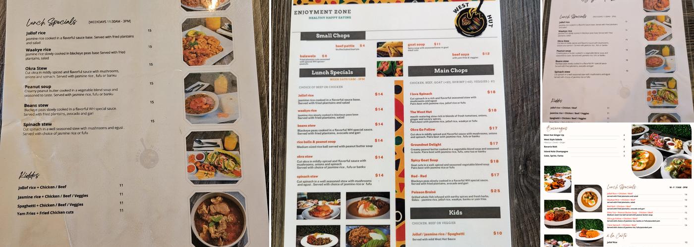 West Hut Menu