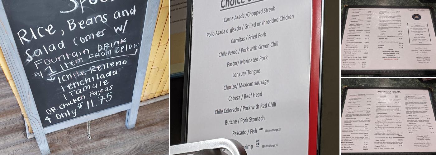 Taqueria La Fogata Menu